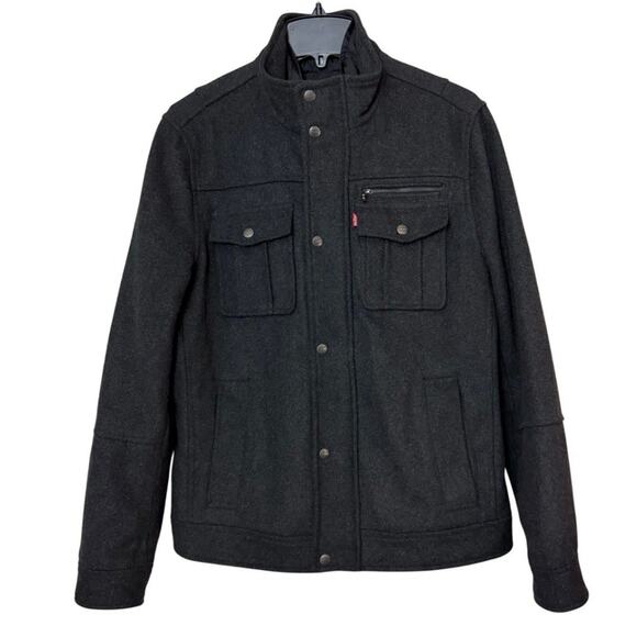 Levis Mens Military Field Jacket Black S Quilted Utility Coat Full Zip - Picture 1 of 13